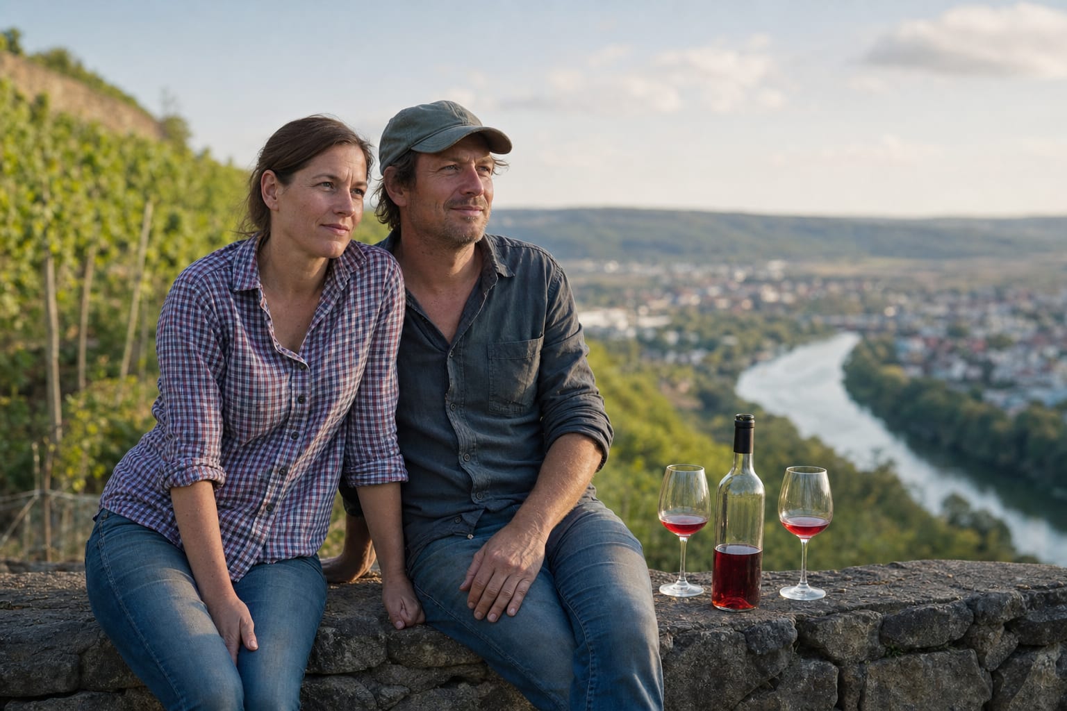 Anna und Jakob Bäuerle auf der Trockenmauer
