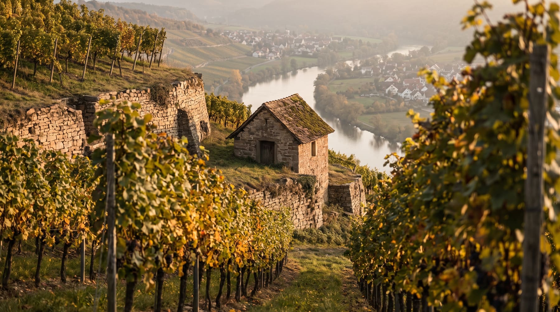Terrassen über dem Neckar am Abend